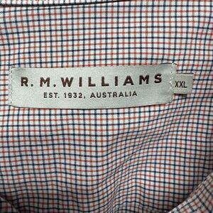 RM Williams Shirt Mens 2XL‎ Long Sleeve Plaid Australia Logo Spread Collar